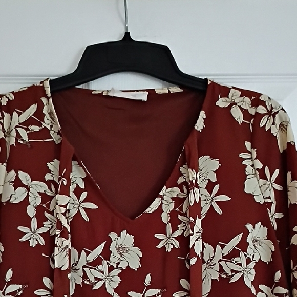 Peach Love California Burgundy/Brown Floral Dress, L - Picture 2 of 8